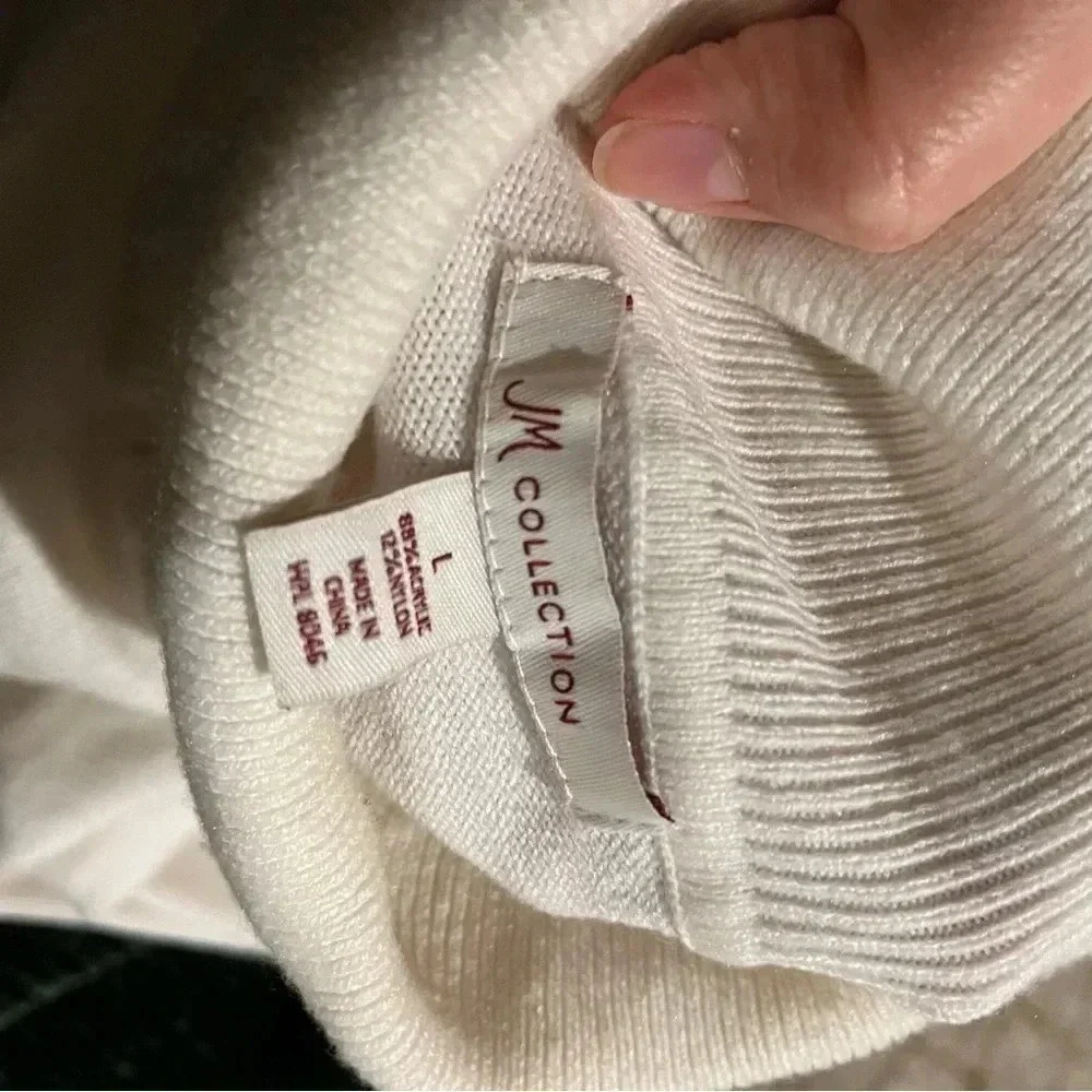 JM Collection Acrylic Blend Button Sleeve Turtleneck Sweater Cream Sz L